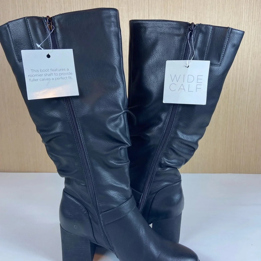 Soul Naturalizer Frost Wide Calf Black Knee High Boots 8.5W Block Heel NEW